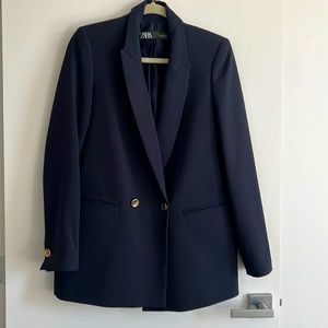 Zara Navy Oversized Boyfriend blazer with gold buttons